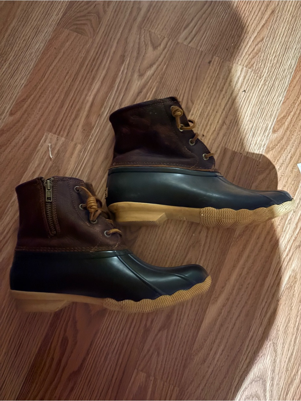 Sperry Brown Leather & Black Rubber Duck Boots with Tan Sole